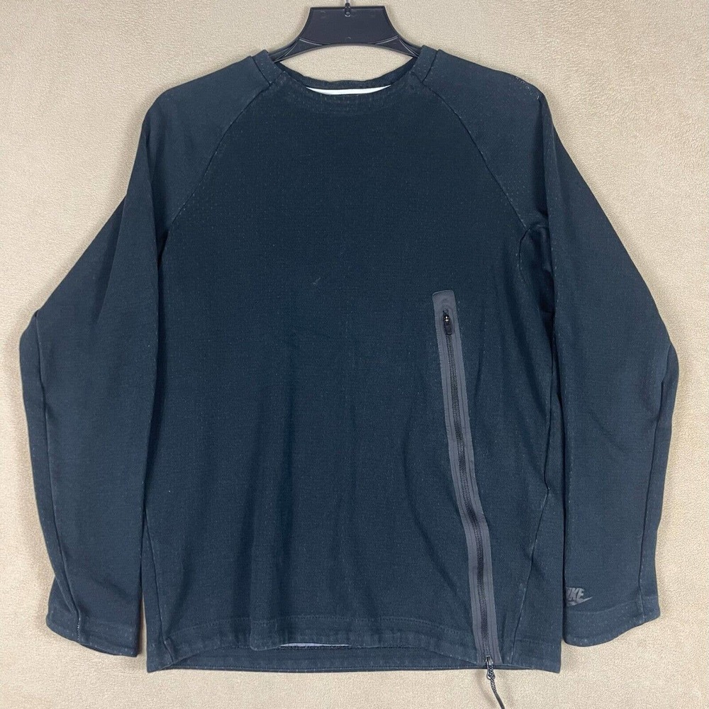 Nike Tech Fleece Mens M Pullover Sweatshirt Black Round Neck Regular Fit